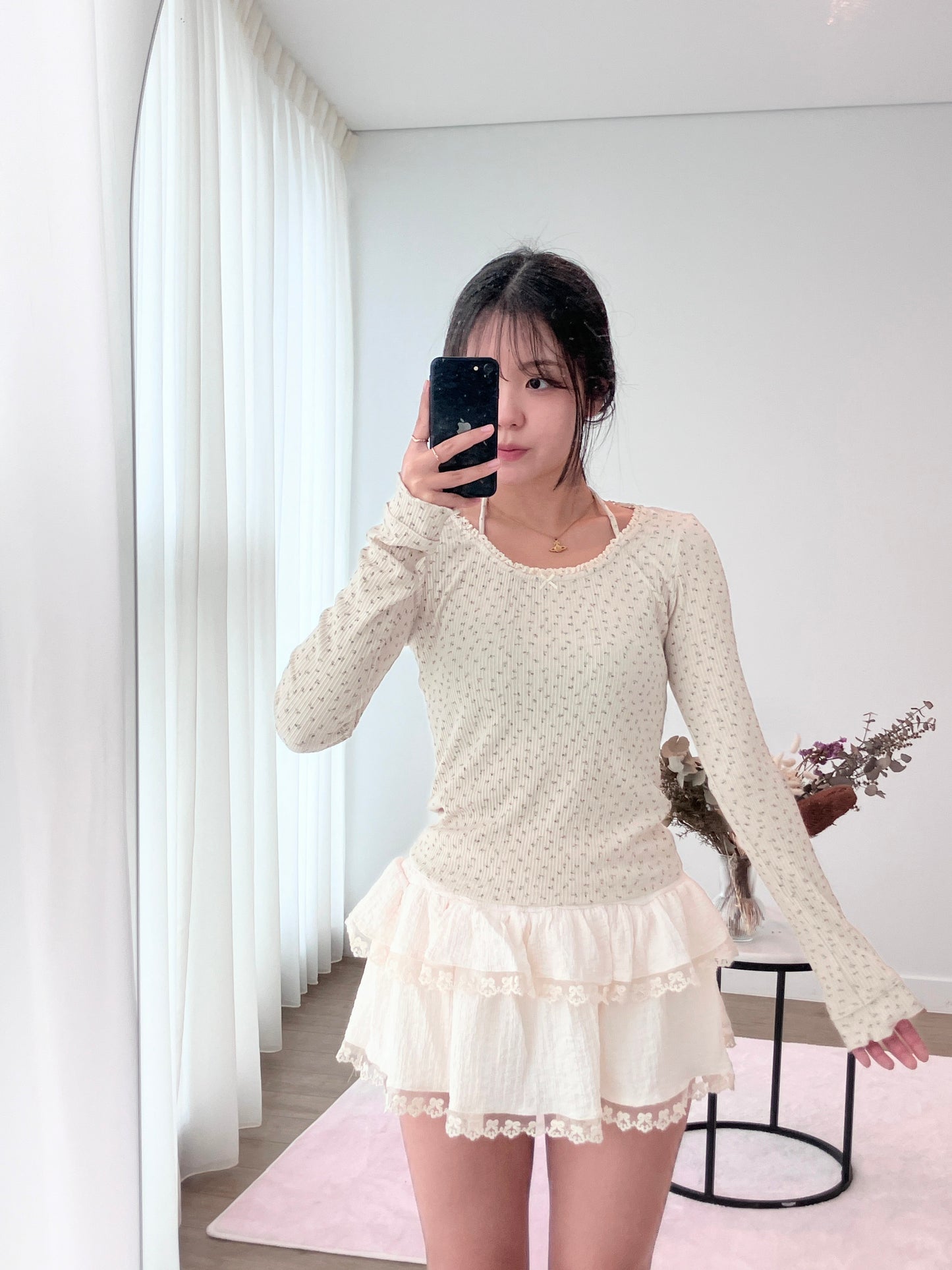 Beige Petal Knit Tee