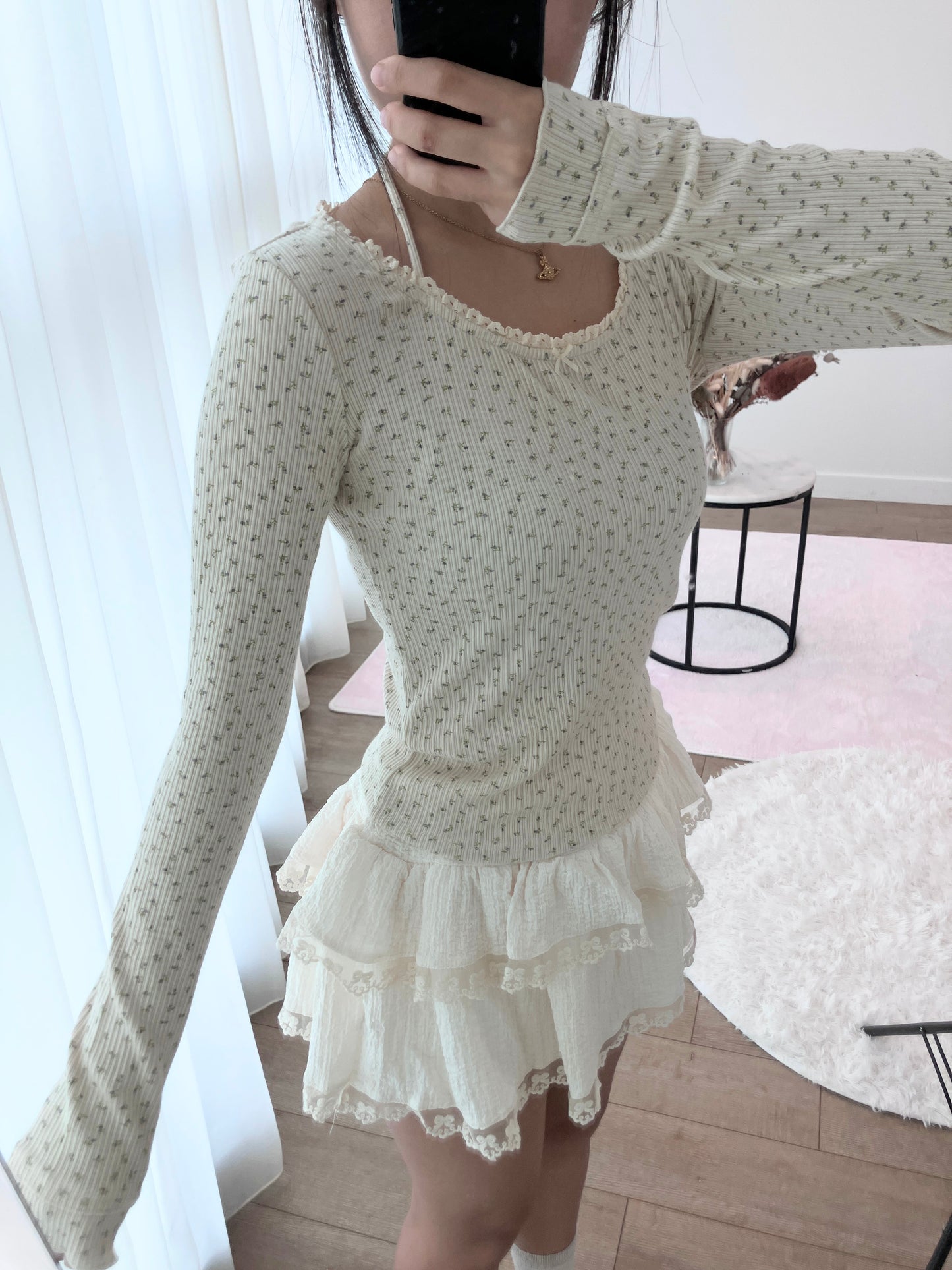 Beige Petal Knit Tee