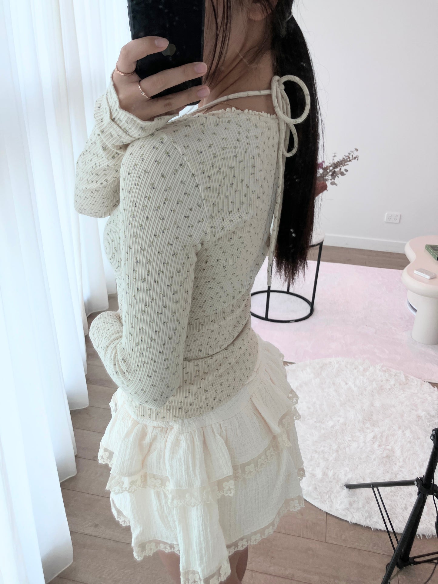 Beige Petal Knit Tee