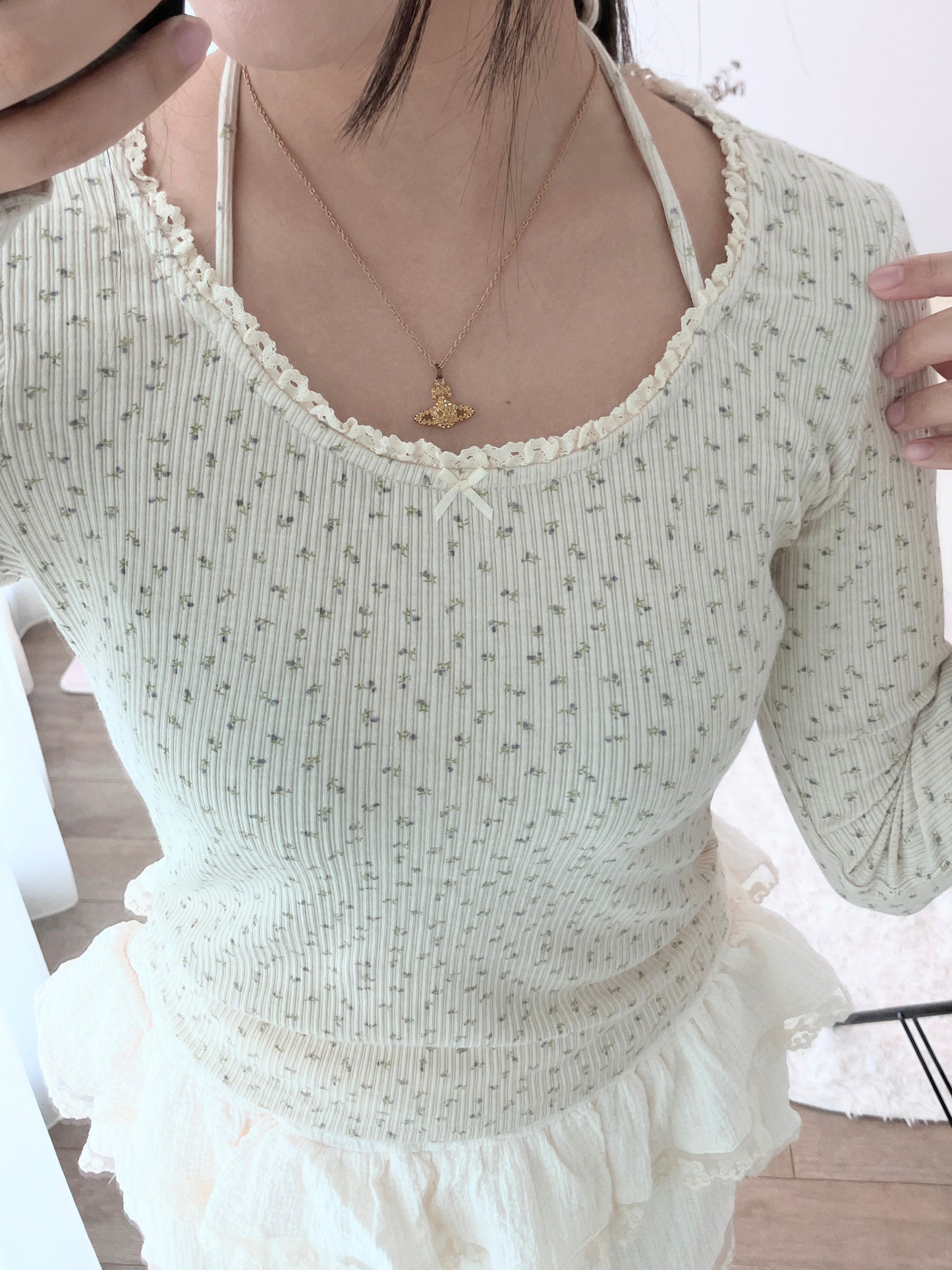 Beige Petal Knit Tee