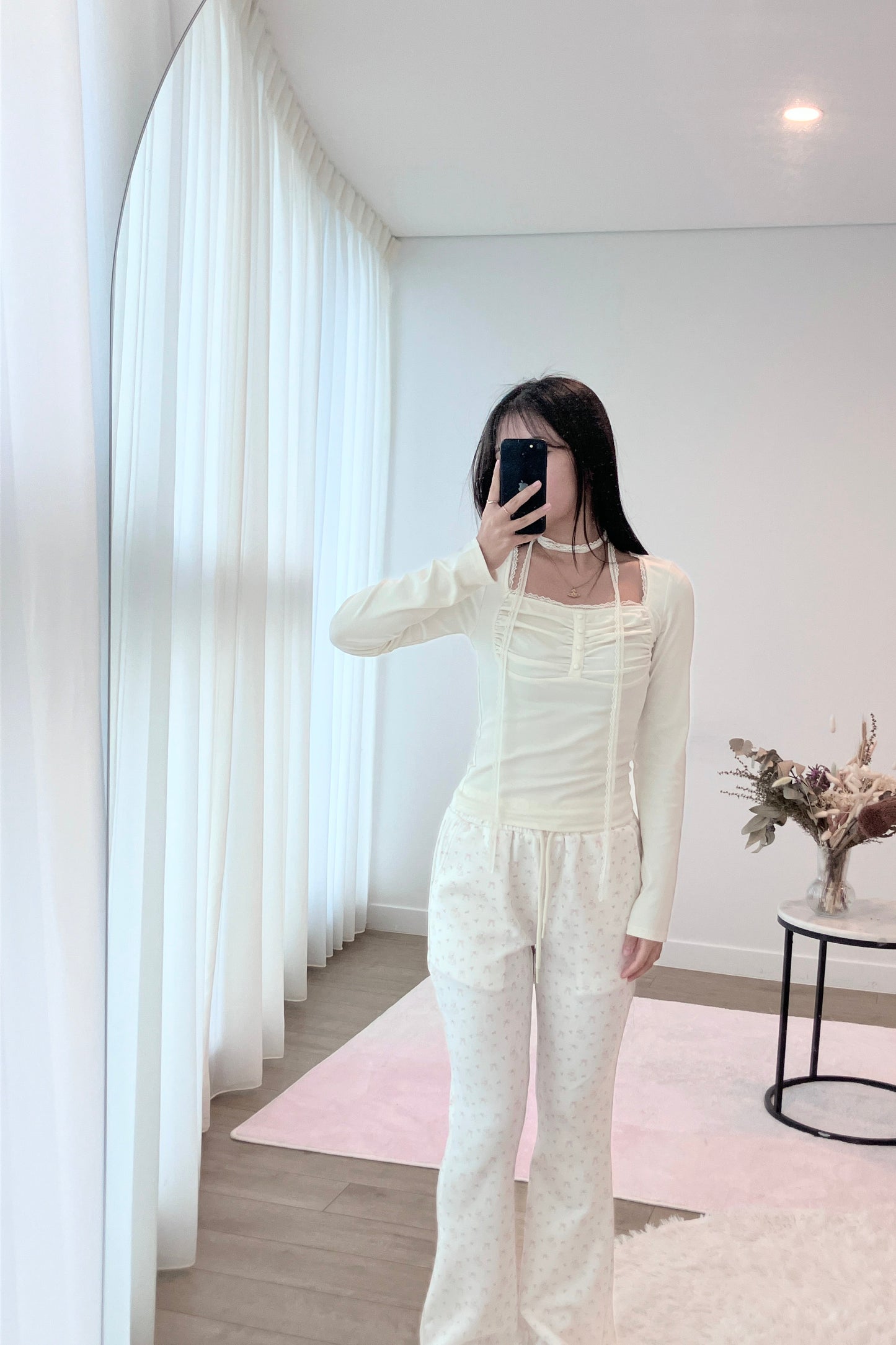 Creamy Ruche Long Sleeve Top