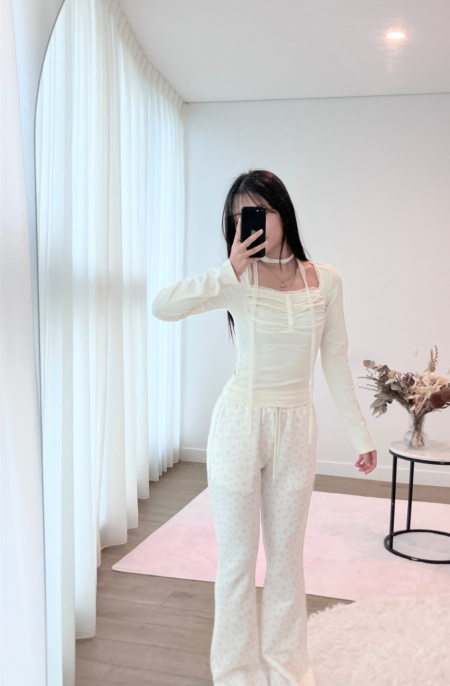 Creamy Ruche Long Sleeve Top