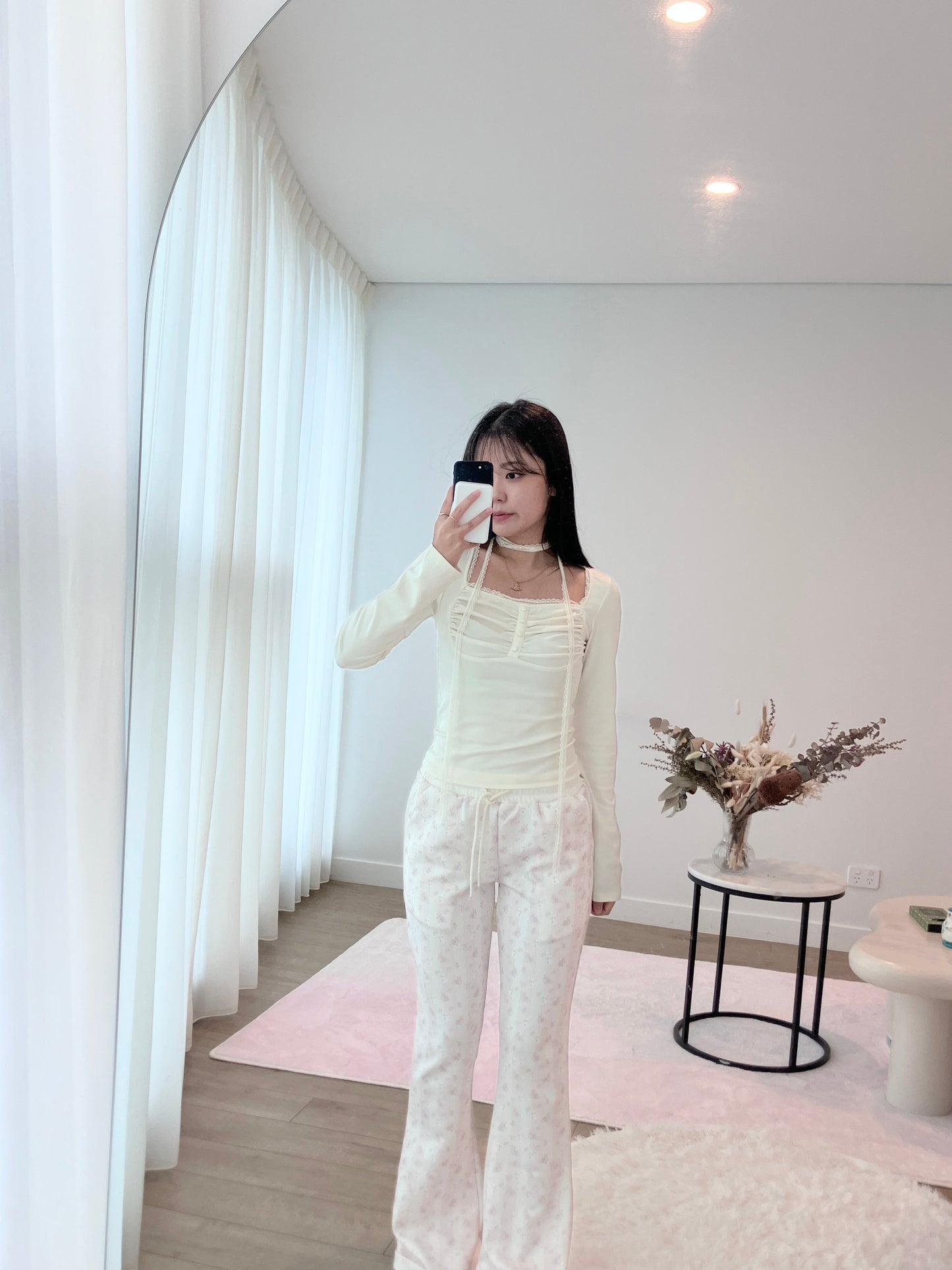 Creamy Ruche Long Sleeve Top