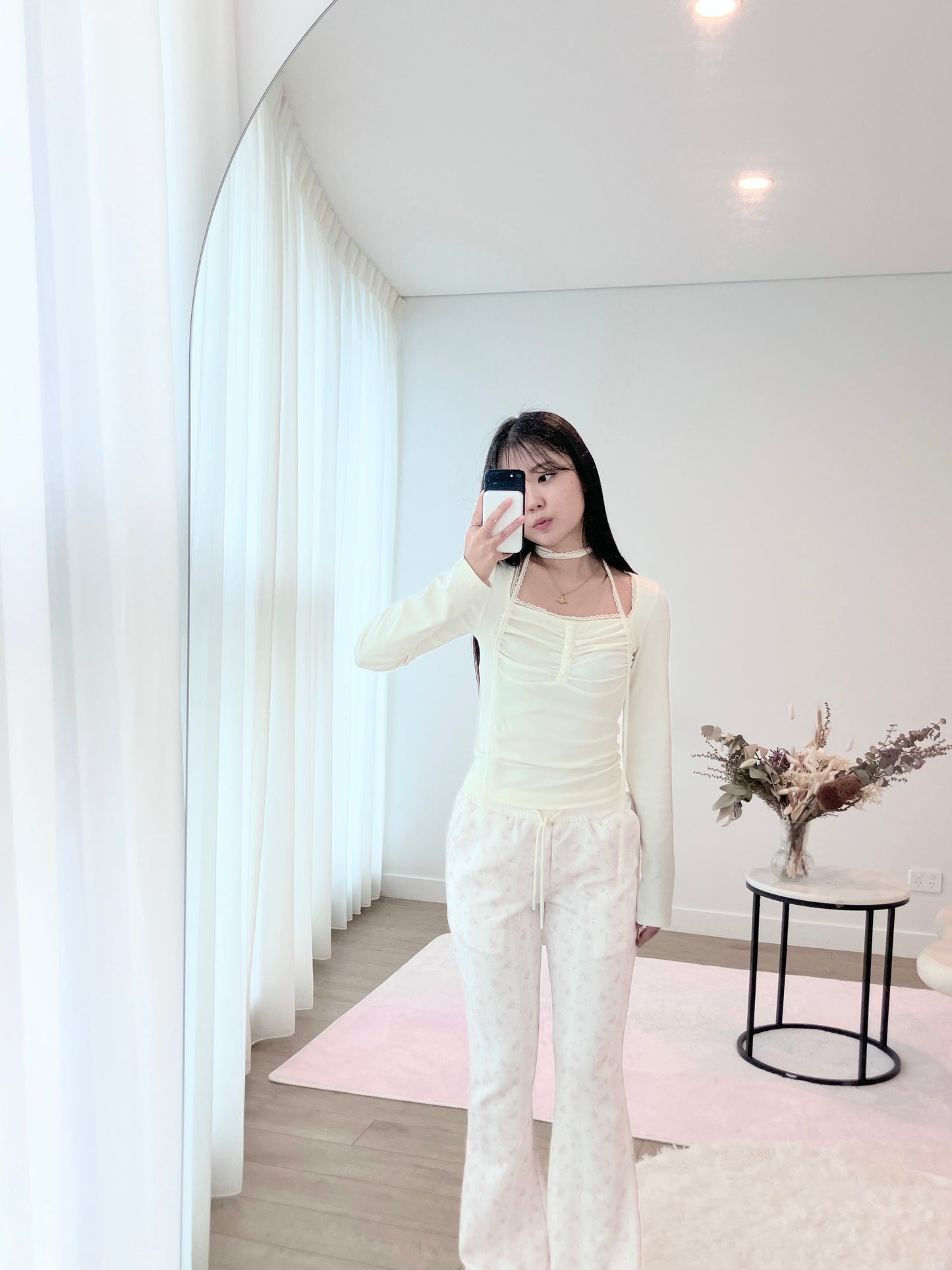 Creamy Ruche Long Sleeve Top