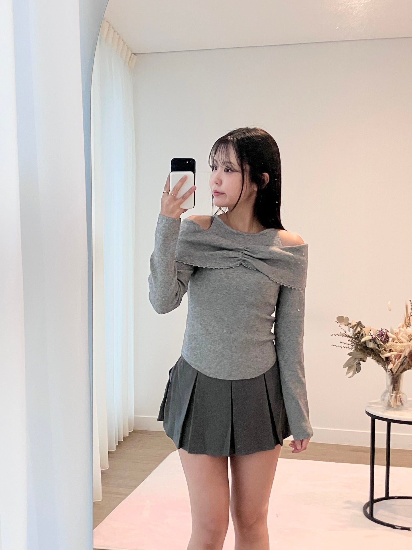 Sweetheart Off-Shoulder Knit Gray