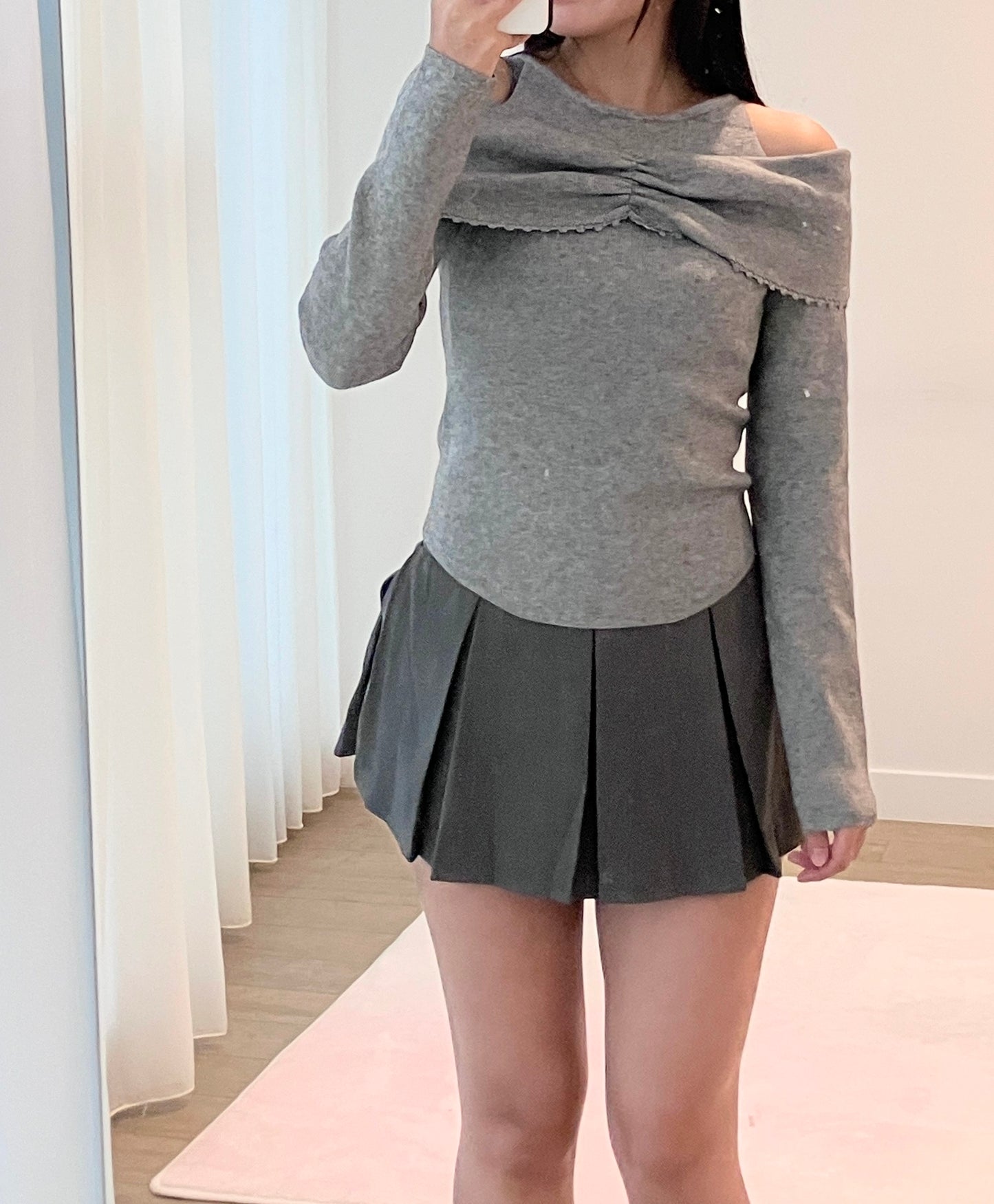 Sweetheart Off-Shoulder Knit Gray