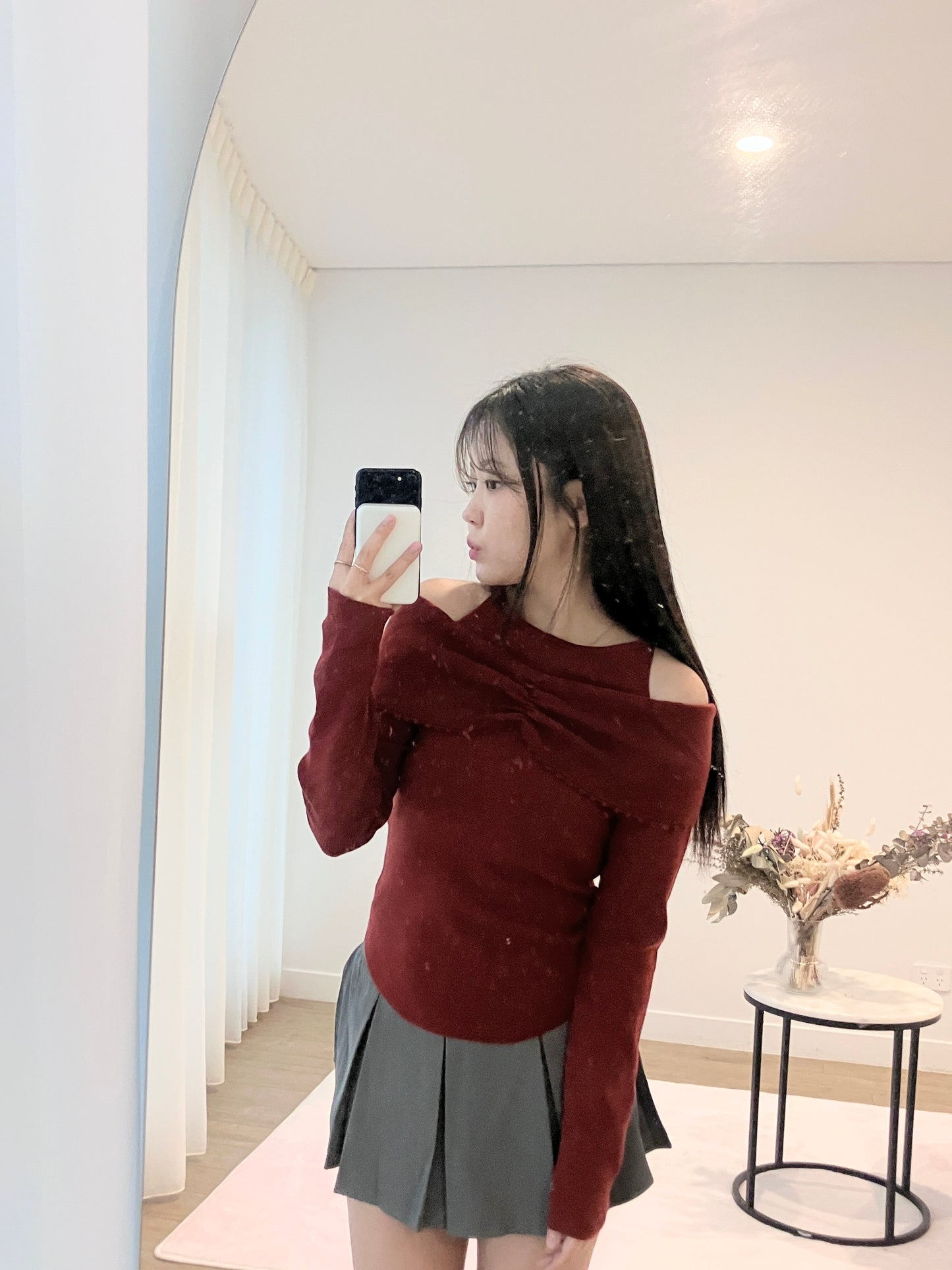 Sweetheart Off-Shoulder Knit Red