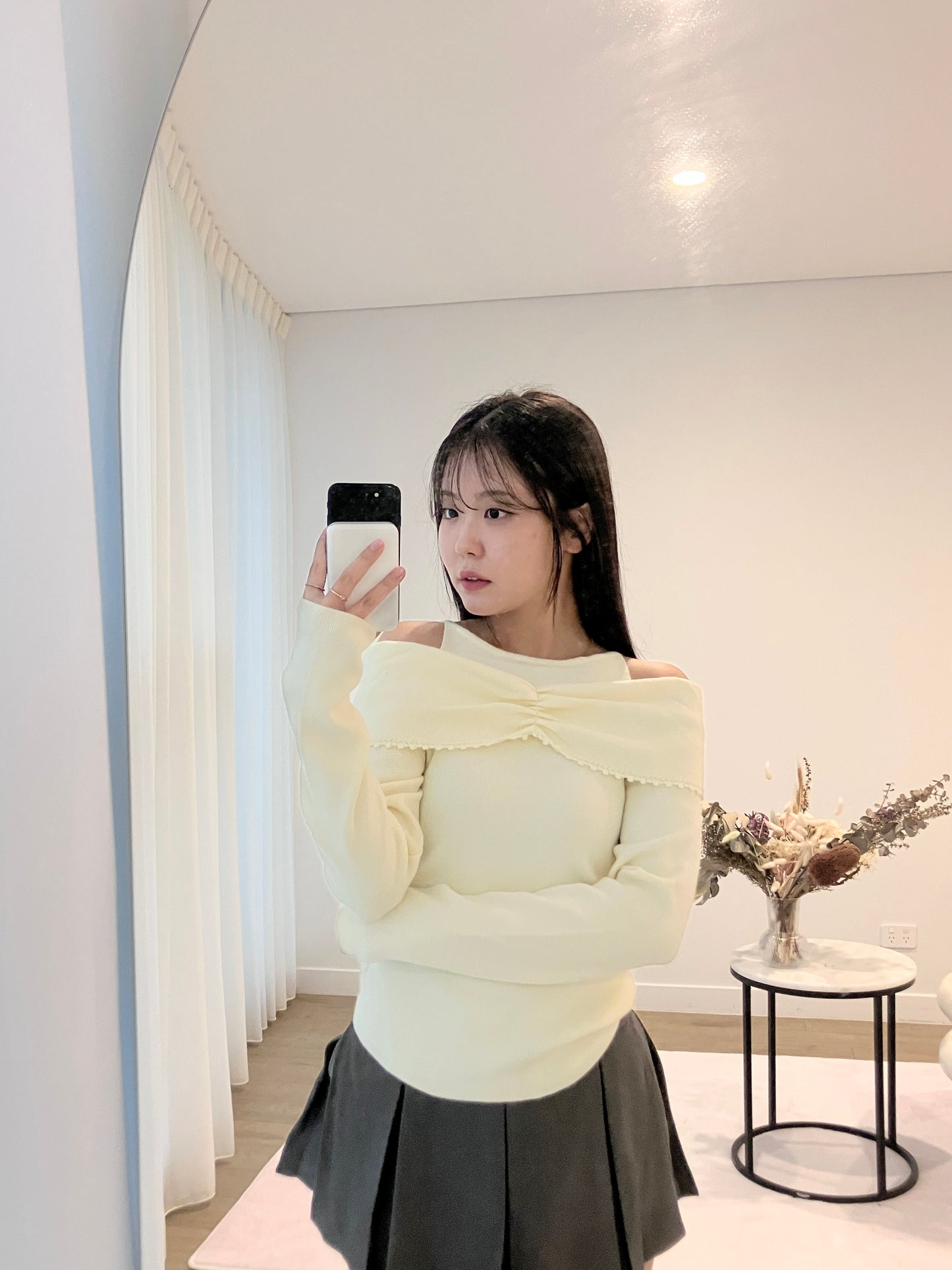 Sweetheart Off-Shoulder Knit White