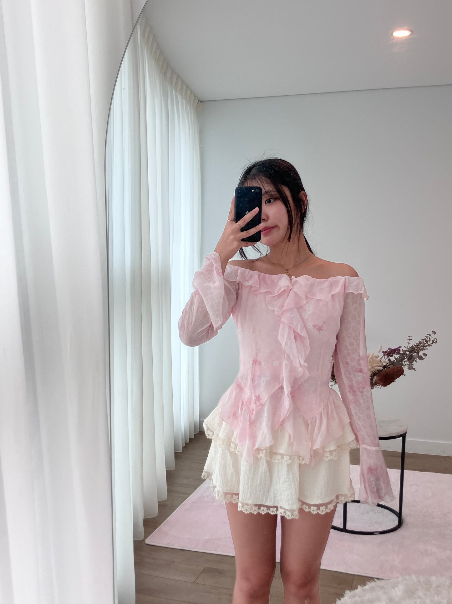 PINK Ruffle Bloom Blouse