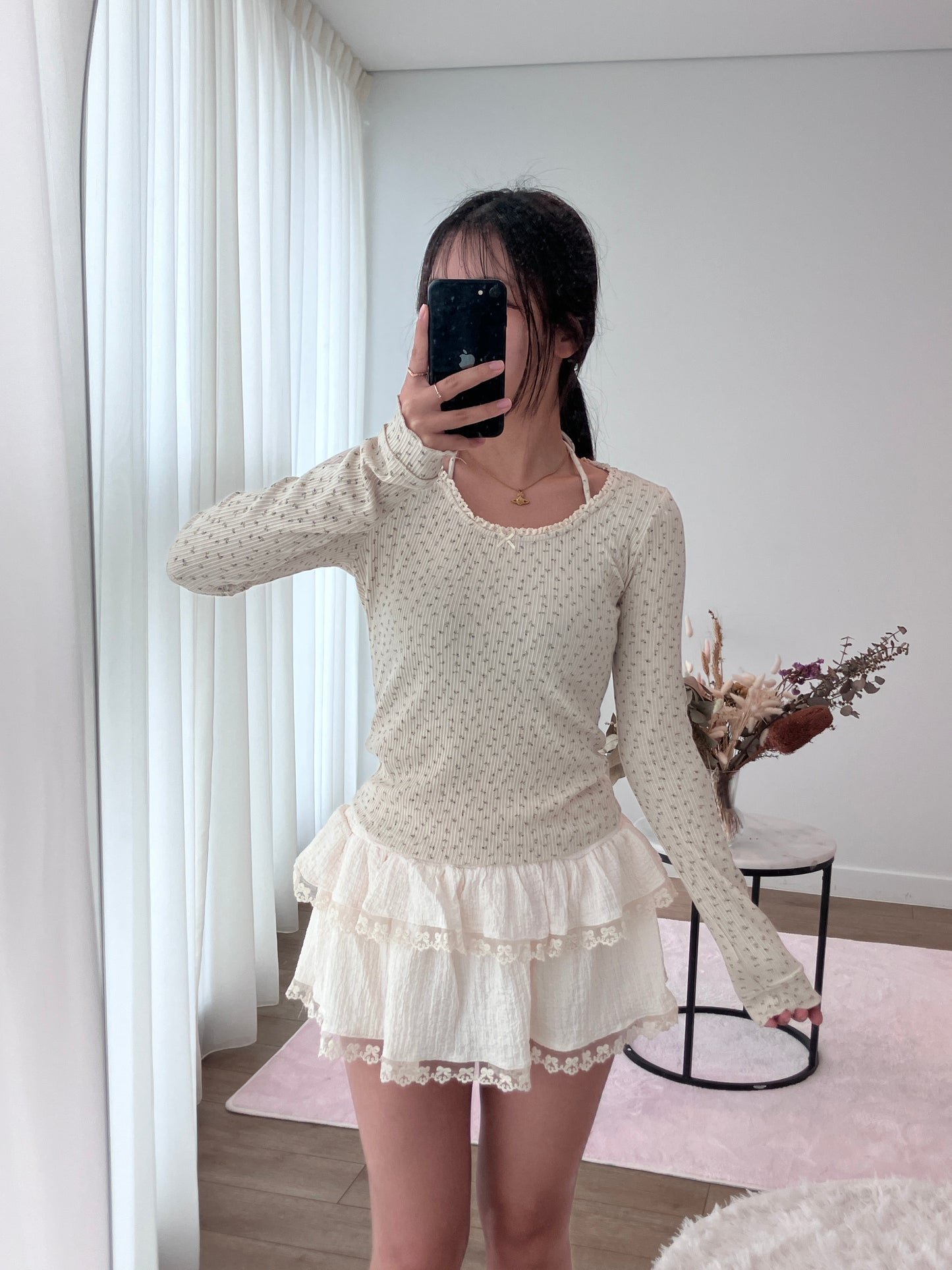 Beige Petal Knit Tee