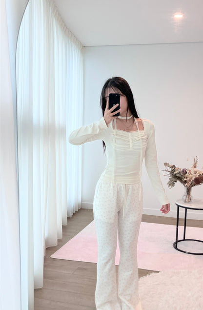 Creamy Ruche Long Sleeve Top