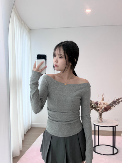 Slate Cinch Ribbed Top Grey
