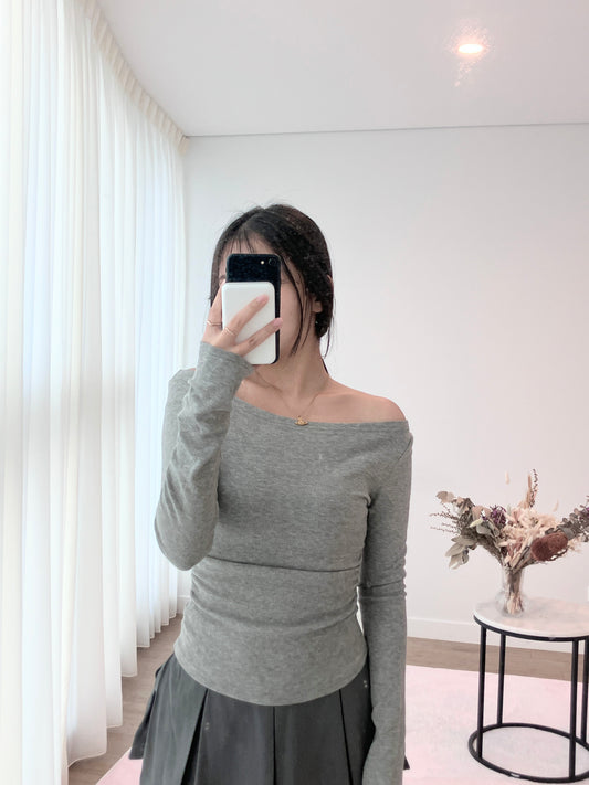 Slate Cinch Ribbed Top Grey