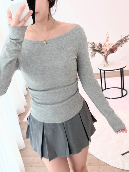 Slate Cinch Ribbed Top Grey