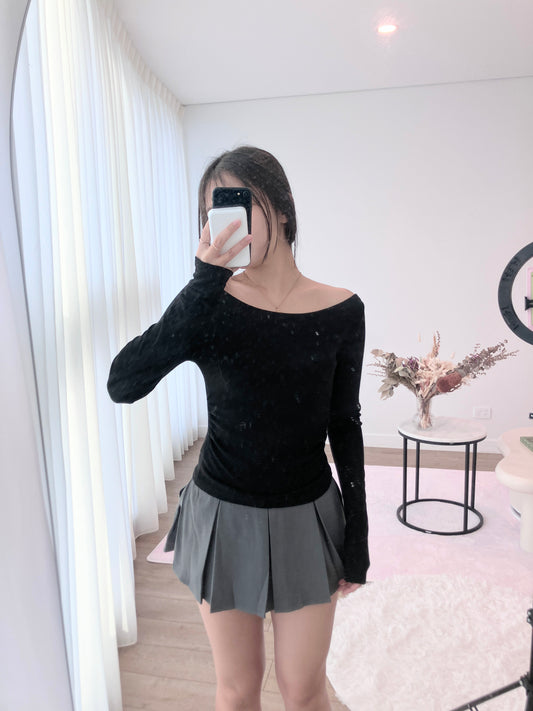 Slate Cinch Ribbed Top Black