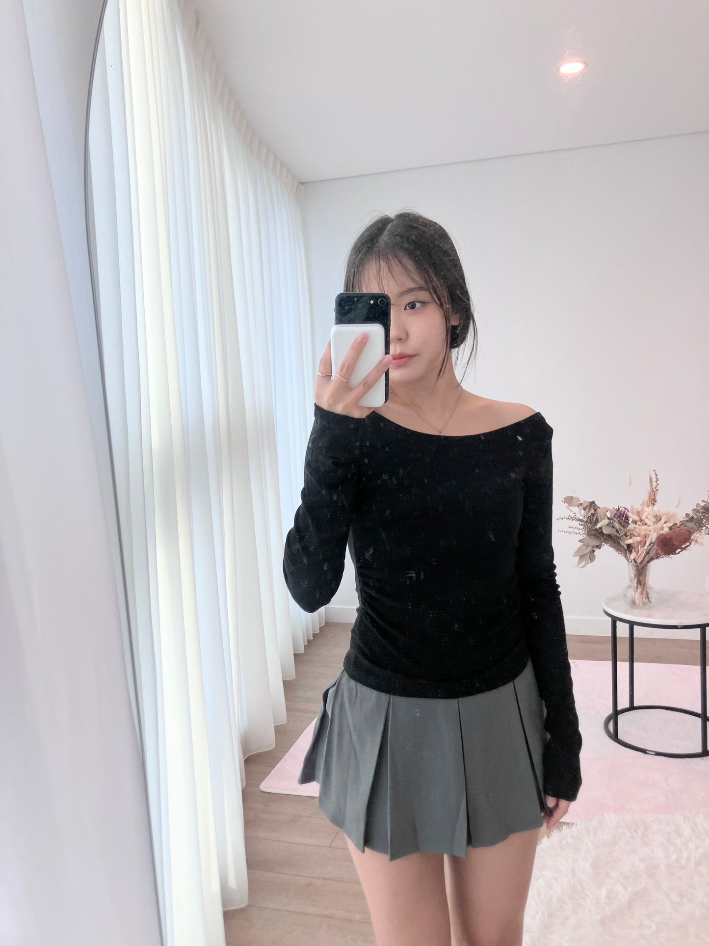 Slate Cinch Ribbed Top Black
