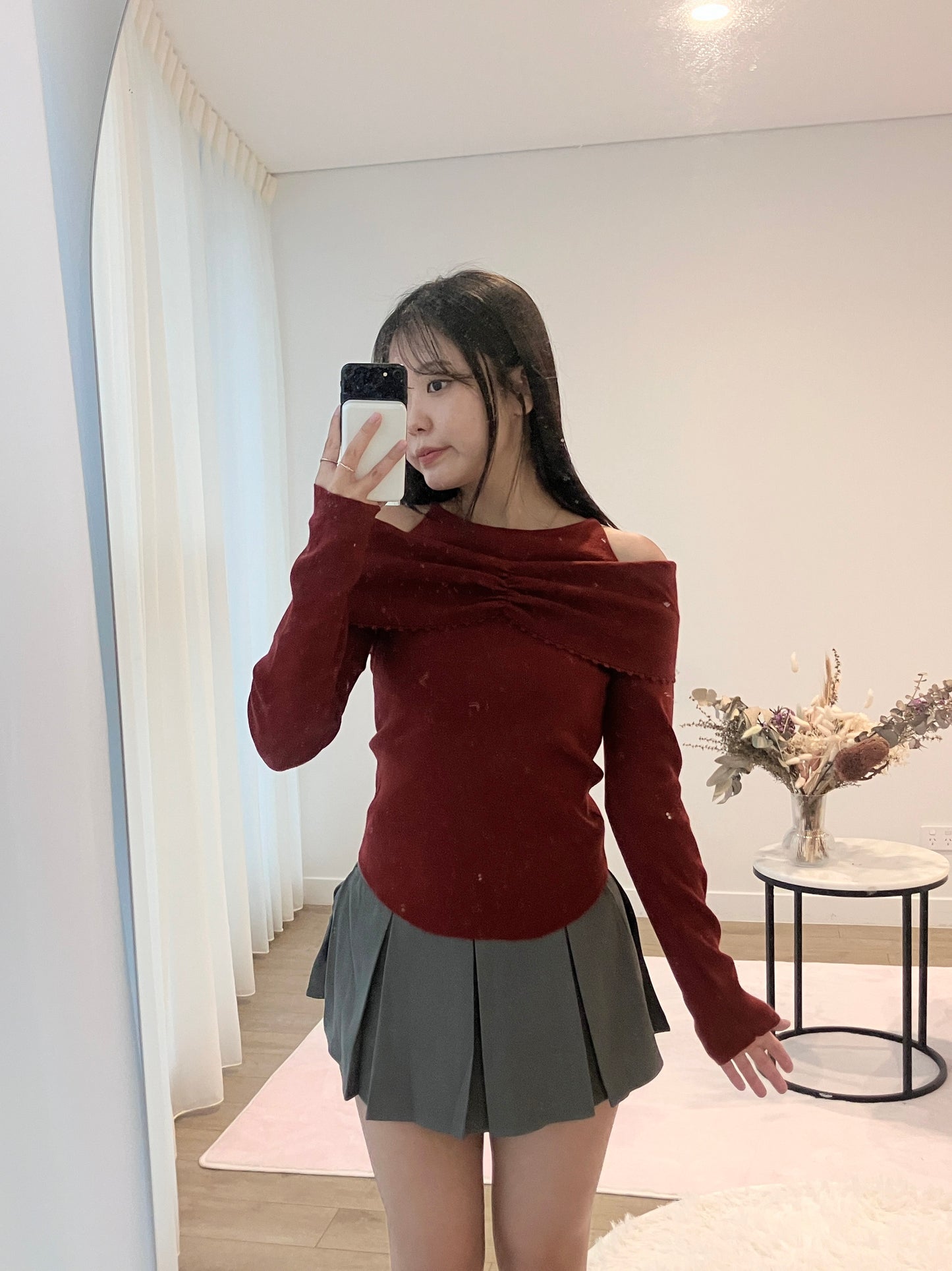 Sweetheart Off-Shoulder Knit Red